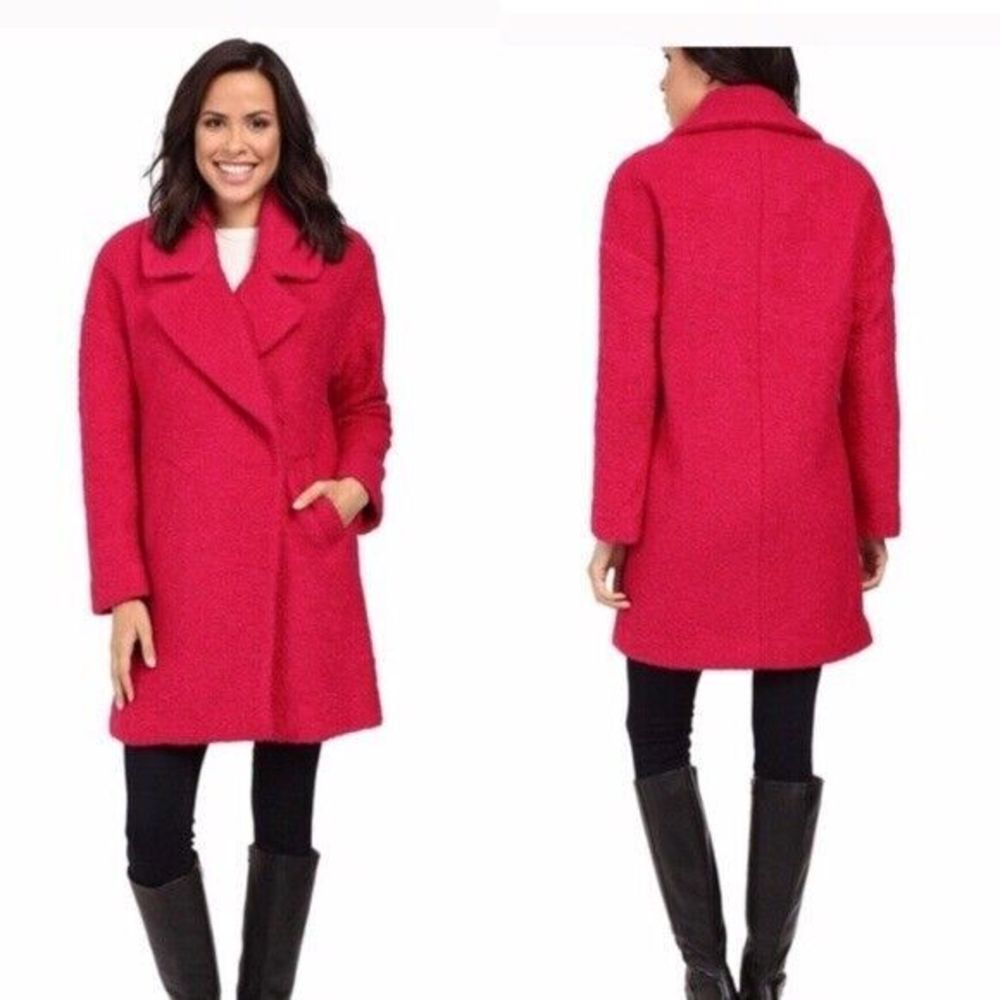 Betsey Johnson Pink Teddy Faux Fur Boucle Cocoon Coat Sz MEDIUM